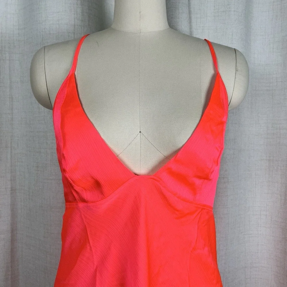 NEW! Intimately Free People Hang On Halter Neon Pink Slip‎ Dress Large Sexy $50